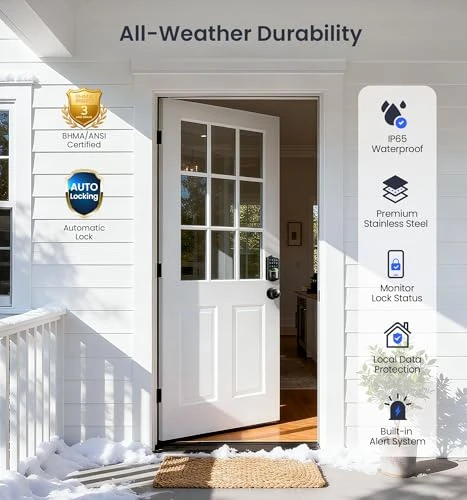 Built-in WiFi Smart Lock with Knob, Fingerprint Keyless Entry Door Lock Handle Set — Electromagnetic Security Locks, Veise