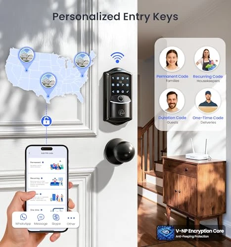Built-in WiFi Smart Lock with Knob, Fingerprint Keyless Entry Door Lock Handle Set — Electromagnetic Security Locks, Veise