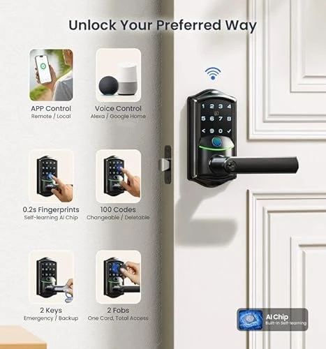 WiFi Smart Lever Lock with Fingerprint Keyless Entry — Levers, Veise