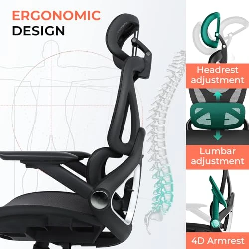 Ergonomic Mesh Office Chair with Adjustable Lumbar Support and Flip-up Arms — Desk Chairs, CAPOT