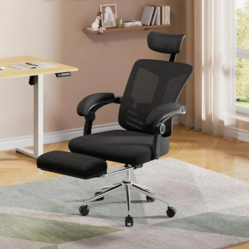 Ergonomic Mesh Office Desk Chair with Footrest — Desk Chairs, DEVAISE