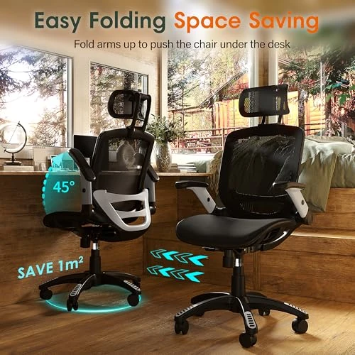 Ergonomic Office Chair with Headrest, Flip-Up Arms, and Wide Cushion — Desk Chairs, GABRYLLY