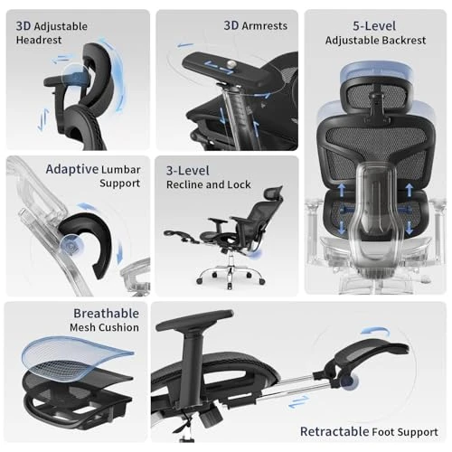 Ergonomic Office Chair with Mesh Seat Cushion, Adjustable Armrests and Headrest — Desk Chairs, marrap