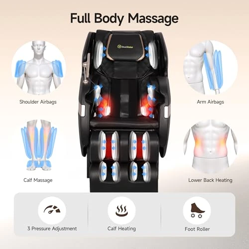 Full Body Massage Chair with Dual-core S Track, Shiatsu Massage, Zero Gravity, APP and LCD Control, Heating, Bluetooth — Back Relief Solutions, Real Relax