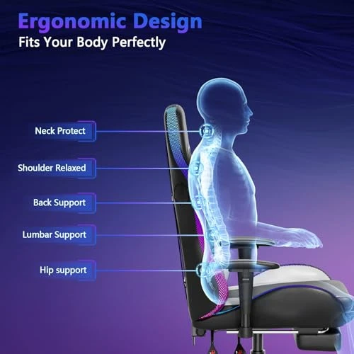 Gaming Chair with Bluetooth Speakers, LED Lights, Massage, and Adjustable Armrests — Gaming Chairs, Mr IRONSTONE