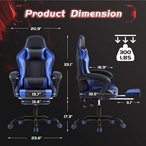 Gaming Chair with Footrest and Massage Lumbar Support — Gaming Chairs, Shahoo