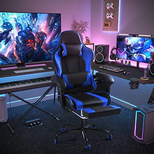 Gaming Chair with Footrest and Massage Lumbar Support — Gaming Chairs, Shahoo