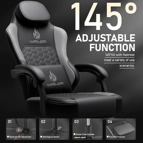 Gaming Chair with Massage and Footrest — Gaming Chairs, WAILOR