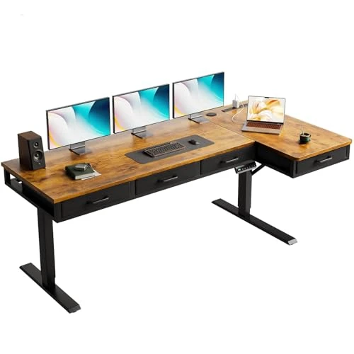 L-Shaped Electric Standing Desk with Drawers — Office, OffiGo