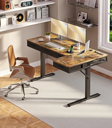 L-Shaped Electric Standing Desk with Drawers — Office, OffiGo