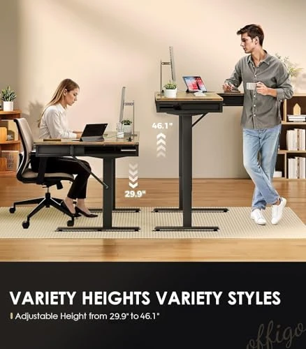 L-Shaped Electric Standing Desk with Drawers — Office, OffiGo