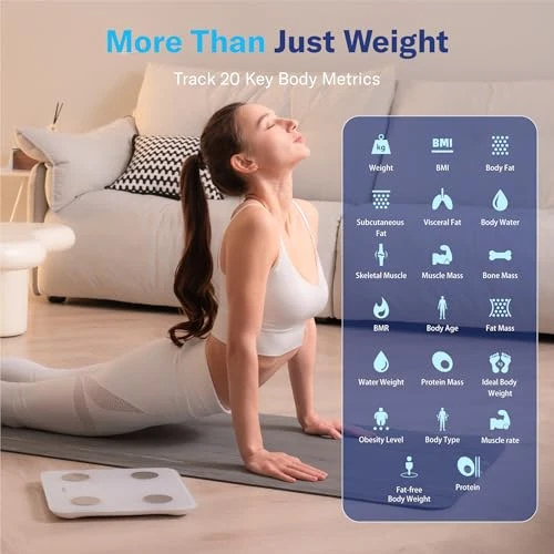 Smart Body Fat Scale with BMI, Fat Percentage, Muscle Mass, and Color-Changing Lights — Weight Management Tools, Alcedo