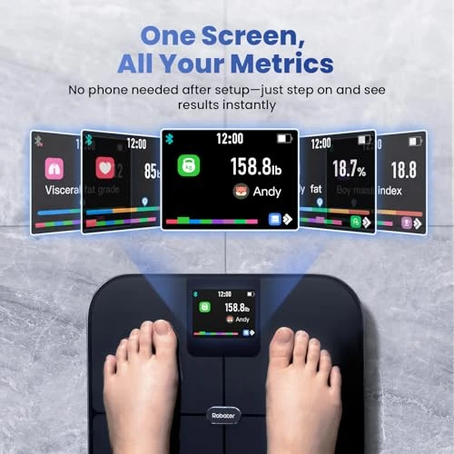 Smart Scale with BMI, Body Fat, Muscle Mass, Digital Scale for Body Weight, 25 Composition Metrics, Large Color Display,... — Body Composition Analysis, Rabater