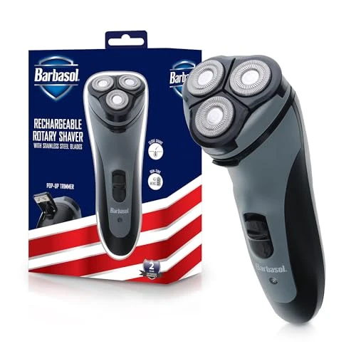 Rechargeable Electric Rotary Shaver with Stainless Steel Blades and Pop-Up Trimmer — Rotary, Barbasol