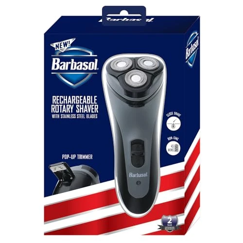 Rechargeable Electric Rotary Shaver with Stainless Steel Blades and Pop-Up Trimmer — Rotary, Barbasol