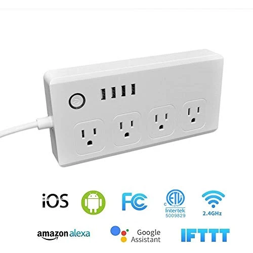 WiFi Smart Power Strip Surge Protector Extension Cord with 4 AC Outlets and 4 USB Ports — Power Solutions & Surge Protection, Jinvoo