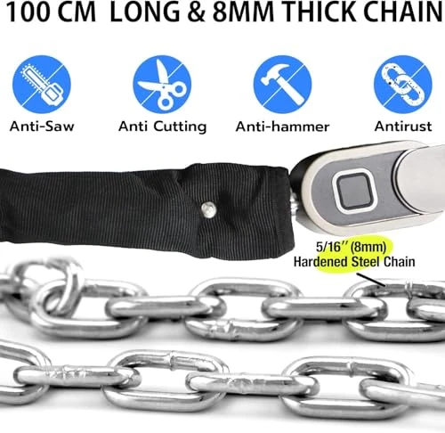 Bike Chain Lock with Fingerprint, Bluetooth App Control — Chain, Dhiedas