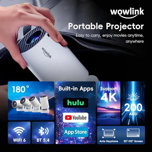 Mini Projector with WiFi 6 and Bluetooth 5.4 — Home Theater Projectors, wowlink