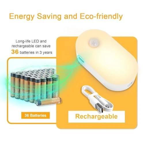 Rechargeable Battery Night Light with Motion Sensor, Portable Mini Warm White LED Stick-on Closet Light, Adjustable... — Night Lights, Lyridz
