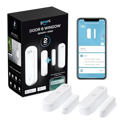 Smart Door and Window Sensor Alarm 2 Pack — Smart Home Security, Geeni