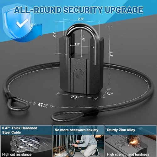 Smart Fingerprint Bike Lock with Key and 4FT Steel Cable — U-Lock, APECYC