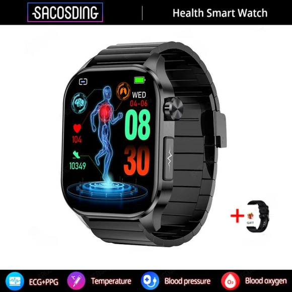 ECG + PPG + HRV Health Smartwatch with 2.04-inch Full Touch Screen — Smartwatches, SACOSDING
