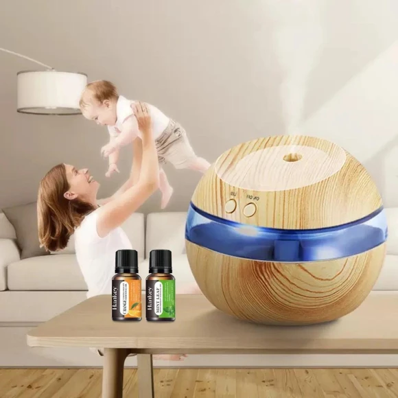 Humidifier with Wood Texture, Aroma Diffuser, Night Light, Touch Control — Air Moisturizers, Your Customized Mall