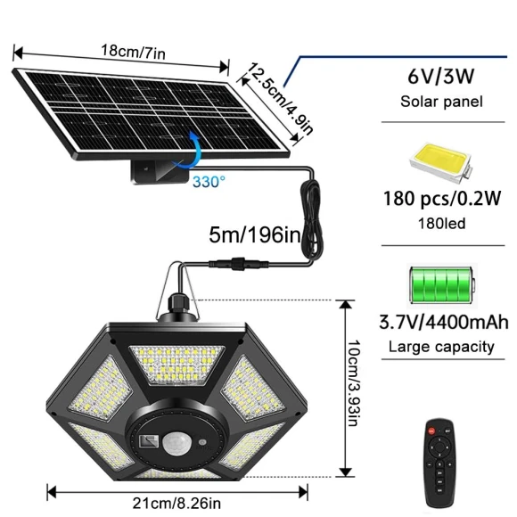 LED Solar Shed Light with Motion Sensor — Outdoor Security & Flood Lighting, COOKING-MALL