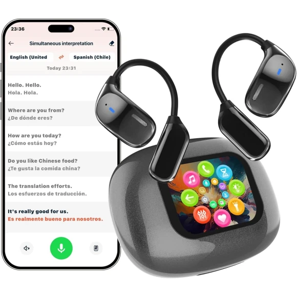 Real Time Translation Earbuds with Touch Screen and Noise Cancelling — In-Ear Headphones, Junmaocun