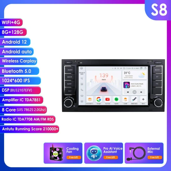 Car Multimedia Player with Wireless CarPlay and Android Auto — In-Dash, OSSURET
