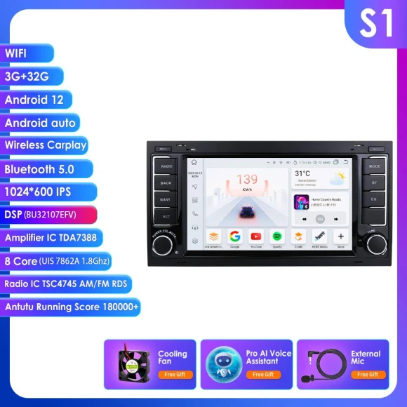Car Multimedia System with Android 13, Wireless CarPlay, and 4G LTE — In-Dash, OSSURET