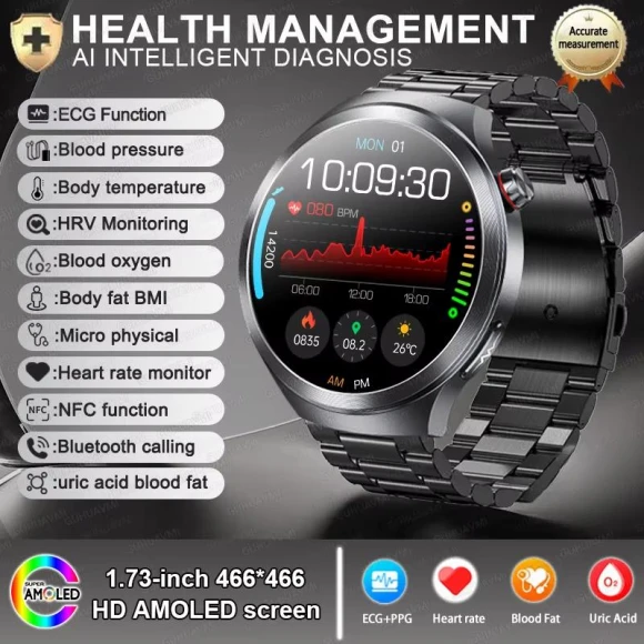 Health Smart Watch with Blood Glucose and Uric Acid Monitoring — Heart Rate Monitors, ElectronicsHome