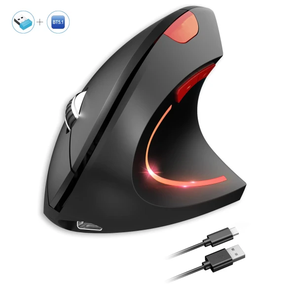 Wireless Mouse with Dual Mode 2.4G and Bluetooth 5.1, 2400 DPI, Silent, Rechargeable for Laptop and Desktop, Black — Mouse Pads, Kebidumei