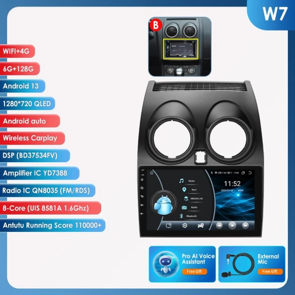 AI Voice Car Radio with Android Auto and CarPlay — In-Dash, OSSURET