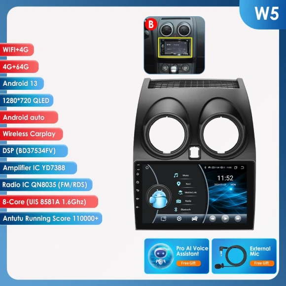 AI Voice Car Radio with Android Auto and CarPlay — In-Dash, Hizpo