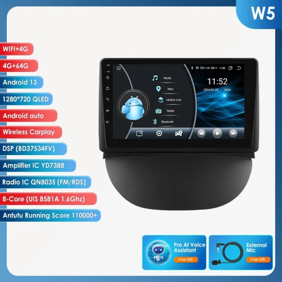 Car Multimedia System with Wireless CarPlay and Android Auto — In-Dash, OSSURET