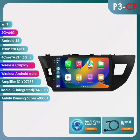 CarPlay 4G-LTE 2-Din Android Multimedia Head Unit with GPS Navigation — Stereo Receivers, OSSURET