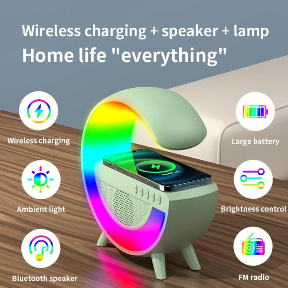 Wireless Charging Device with Bluetooth Speaker, Ambient Lighting, Digital Alarm Clock, Smart Wake Up Night Light, and... — Clock Radios, LIAESMART Home