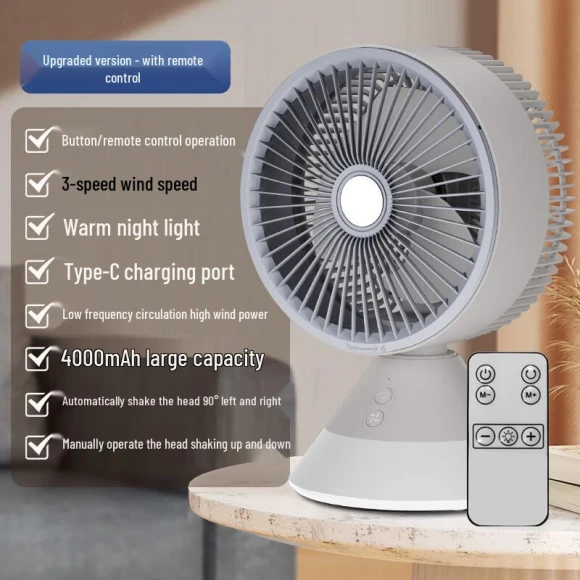 Smart Oscillating Desktop Fan with Night Light — Portable Cooling Solutions, Jiaxiu