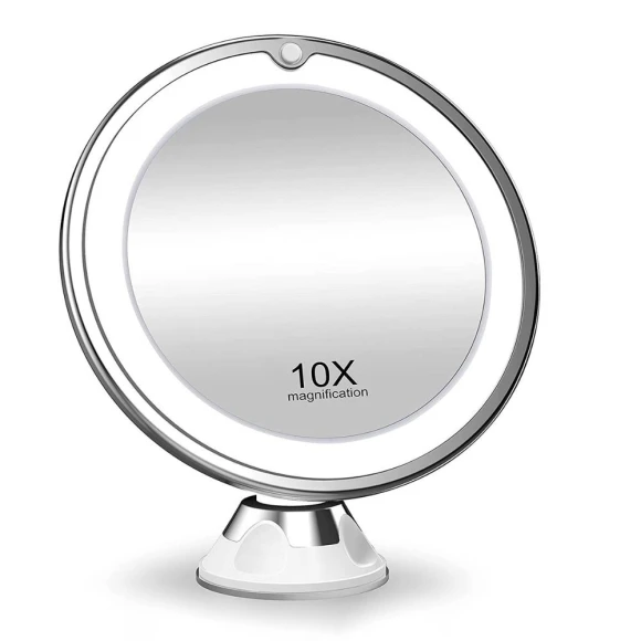 Flexible 10x Magnifying Mirror with LED Lighting, Touch Screen, Portable Vanity, Dry Battery for Makeup — Handheld, Adult Products MALL