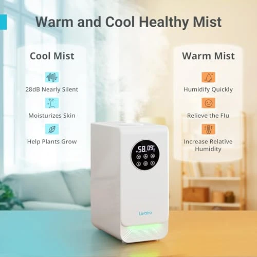 Smart Humidifier for Large Room with Warm & Cool Mist — Air Moisturizers, Livatro