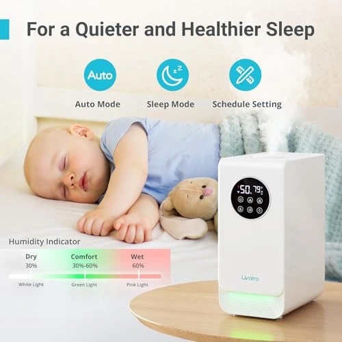 Smart Humidifier for Large Room with Warm & Cool Mist — Air Moisturizers, Livatro