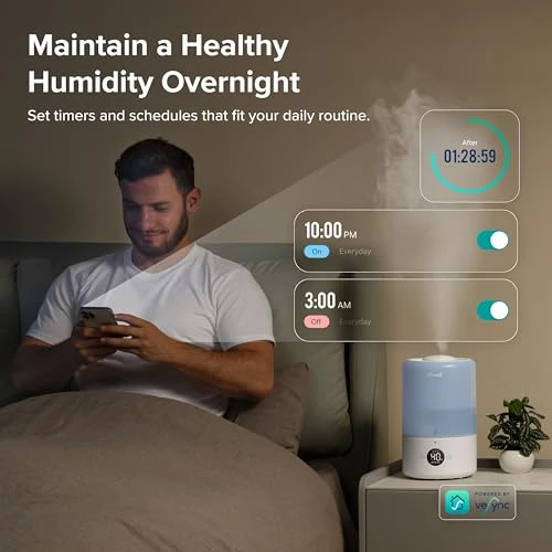Smart Humidifier with App Control, Top Fill Design, and Essential Oil Diffuser — Air Moisturizers, LEVOIT