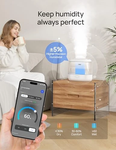 Smart Humidifier with Top Fill, 36-Hour Runtime, and Voice Control — Air Moisturizers, Dreo