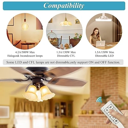 Universal Ceiling Fan Remote Control Kit with Dimmer and Timing — Ceiling Fan Wall Controls, Prichor
