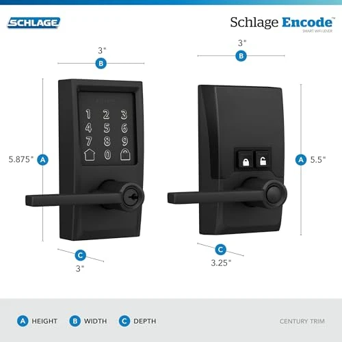 Encode Century WiFi Latitude Lever Smart Keyless Entry Touchscreen Door Lock — Electromagnetic Security Locks, SCHLAGE