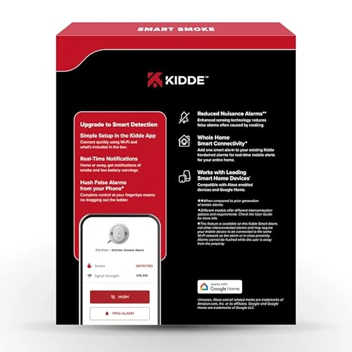 Hardwired App Enabled Smart Smoke Detector with AA Backup Battery, Interconnected Alarm — Carbon Monoxide Detectors, Kidde