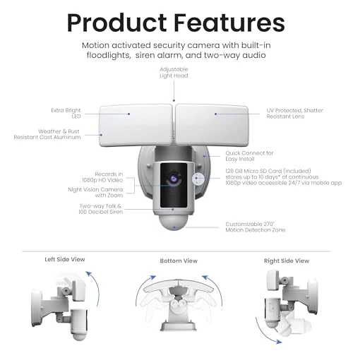 Outdoor LED Smart Security Camera with Motion Sensor, 2-Way Audio, 5000 Lumens Floodlight, Works with Alexa and Google... — Outdoor Security & Flood Lighting, Feit Electric