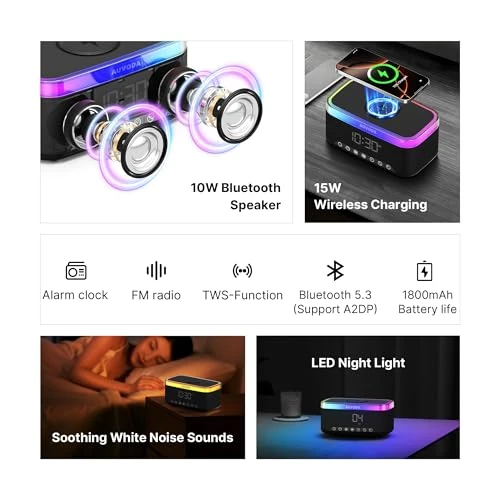 Portable Bluetooth Speaker with Wireless Charging and Night Light — Portable Audio, Auvoda