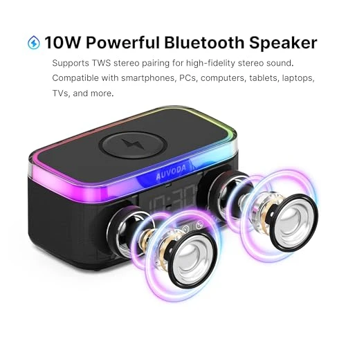 Portable Bluetooth Speaker with Wireless Charging and Night Light — Portable Audio, Auvoda